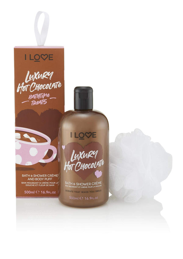 I Love...Chocolate Bathtime Treats Gift Set 500ml Bath  Shower Créme + Body Puff