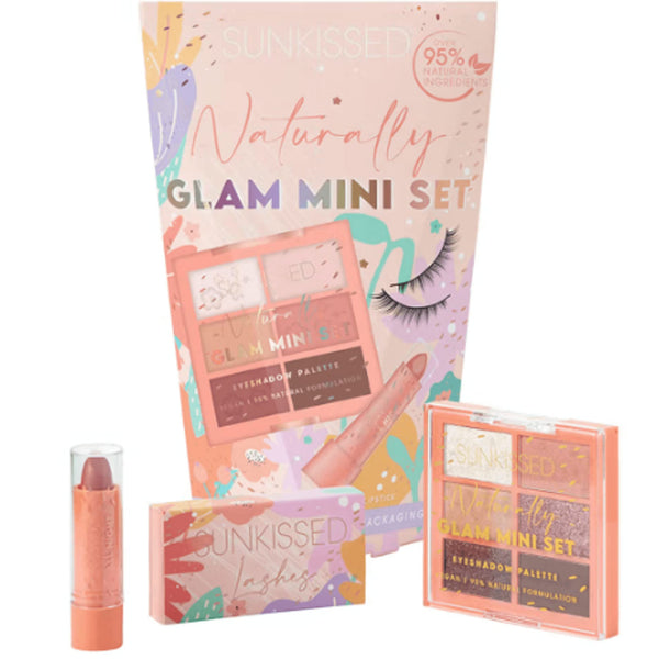 Sunkissed Naturally Glam Mini Gift Set 8.4g Eyeshadow Pallet + 3.3g Lipstick + 1 Pair False Eyelashes + 1g Lash Glue
