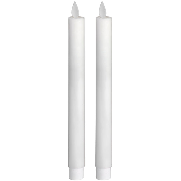 Pair Of White Luxe Flickering Flame LED Wax Dinner Candles