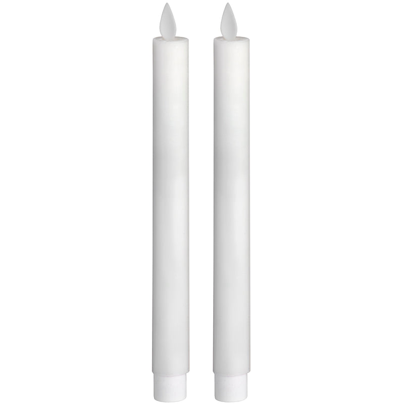 Pair Of White Luxe Flickering Flame LED Wax Dinner Candles