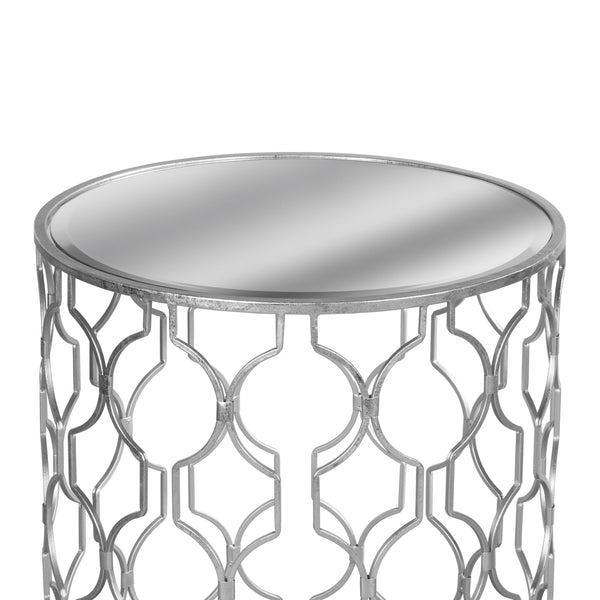 Set of Two Arabesque Silver Foil Mirrored Side Tables
