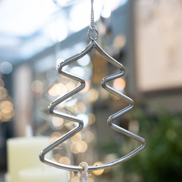 Silver Hanging Christmas Tree Silhouette Decoration