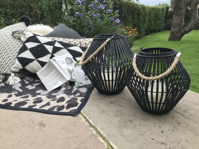 Black Rattan Large Convex Lantern