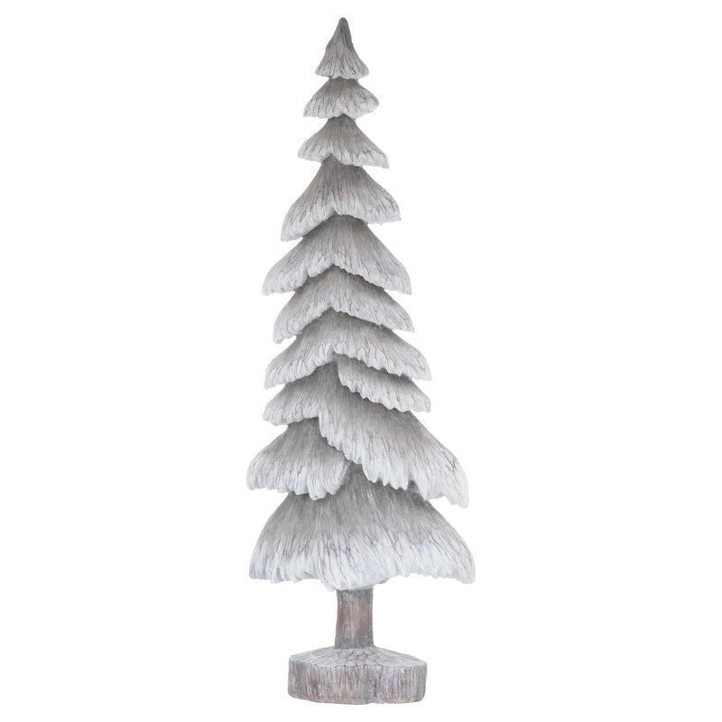 Carved Wood Effect Grey Tall Snowy Tree