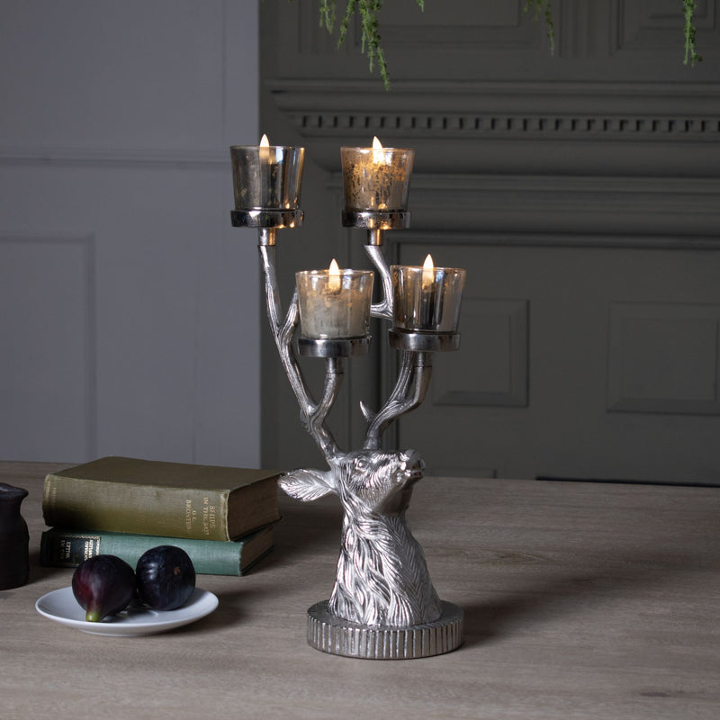Silver Stag Four Tealight Holder