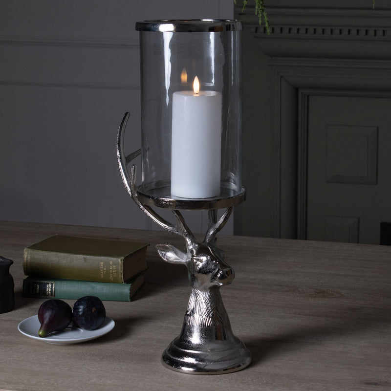Silver Stag Candle Hurricane Lantern