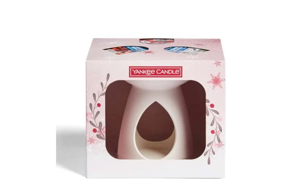 Yankee Candle Wax Melt Warmer Gift Set Ceramic Wax Melt Burner + 3 x 28g Wax Melts (Snow Globe Wonderland, Snowflake Kisses and Peppermint Pinwheels)