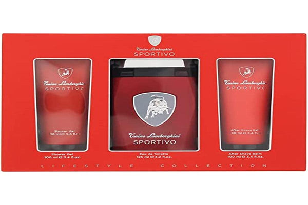 Lamborghini Sportivo Gift Set 125ml EDT Spray + 100ml Shower Gel + 100ml Aftershave Balm