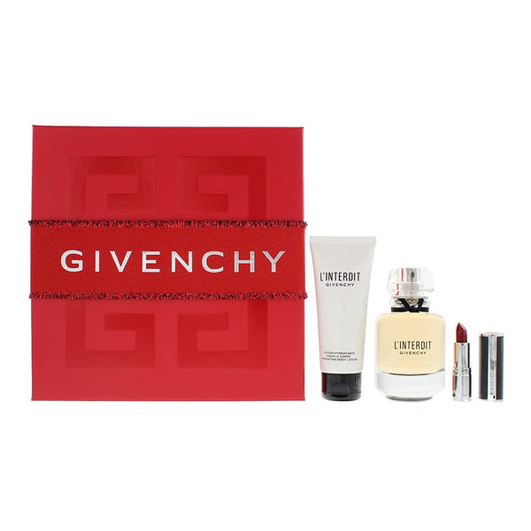 Givenchy LInterdit Gift Set 80ml EDP + 75ml Body Lotion + 1.5g Le Rouge Lipstick - 333 LInterdit