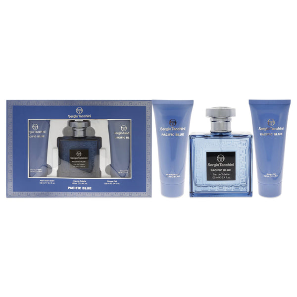 Sergio Tacchini Pacific Blue Gift Set 100ml EDT + 100ml Shower Gel + 100ml Aftershave Balm