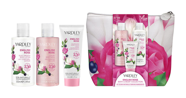 Yardley English Rose Gift Set 100ml Body Wash + 100ml Body Lotion + 50ml Hand Cream + Bag