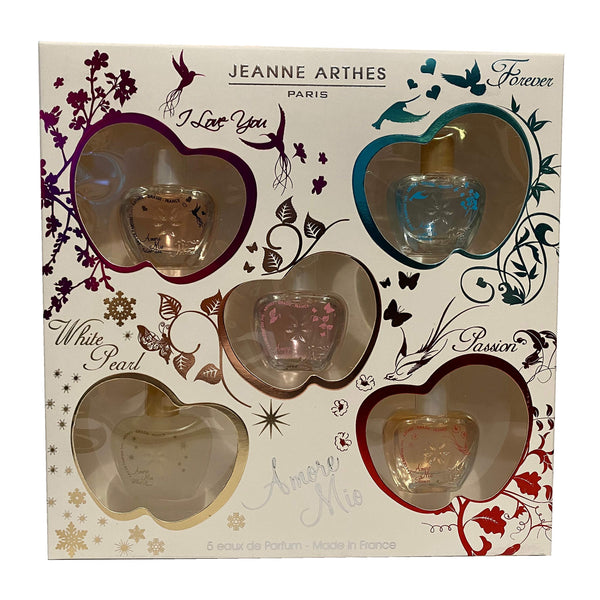 Jeanne Arthes Amore Mio Miniature Gift Set 5 Pieces (1 x 7ml Amore Mio EDP
1 x 7ml White Pearl EDP
1 x 7ml Passion EDP
1 x 7ml I Love You EDP
1 x 7ml Forever EDP)